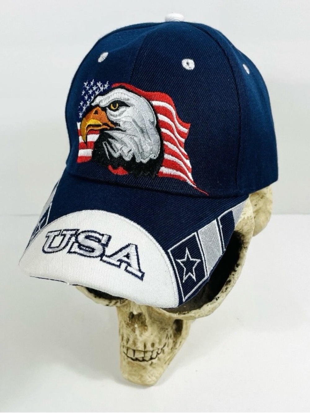 American Bald Eagle USA Blue Baseball Hat Cap Flag, Stars And Stripes Patriotic